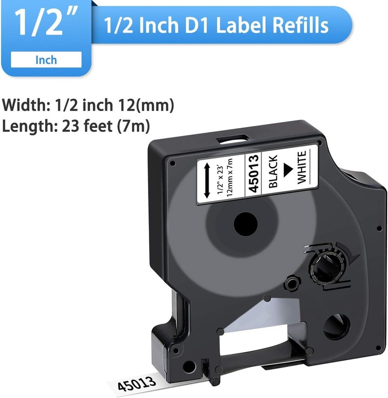 QoTang شريط طباعة ملصقات 4 عبوات متوافق مع شريط ملصقات DYMO D1 45013 S0720530 أسود على أبيض 1/2 بوصة × 23 قدم لمكائن ملصقات Dymo إعادة تعبئة LabelManager 160 280 210D 360D 420P PnP 220P 260P 500TS - Image 3